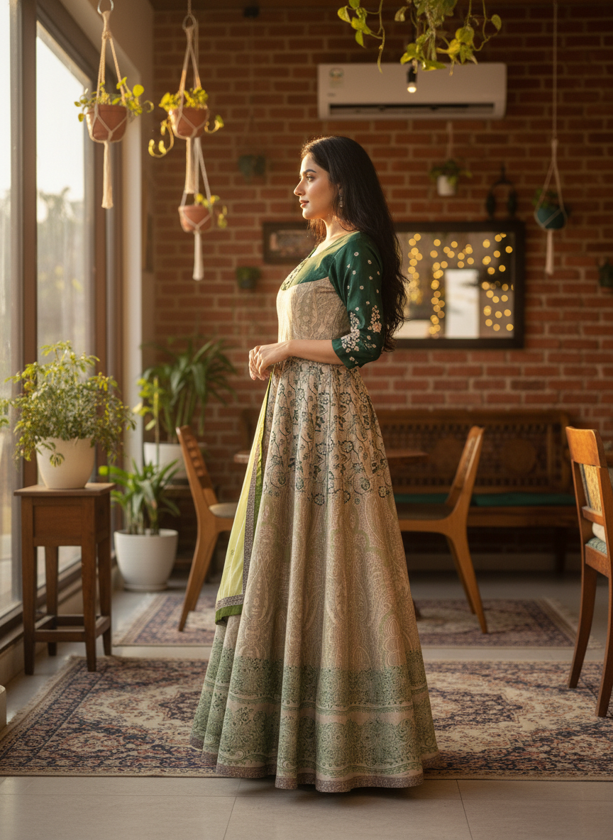Green Printed Designer Anarkali - Noor Mahal