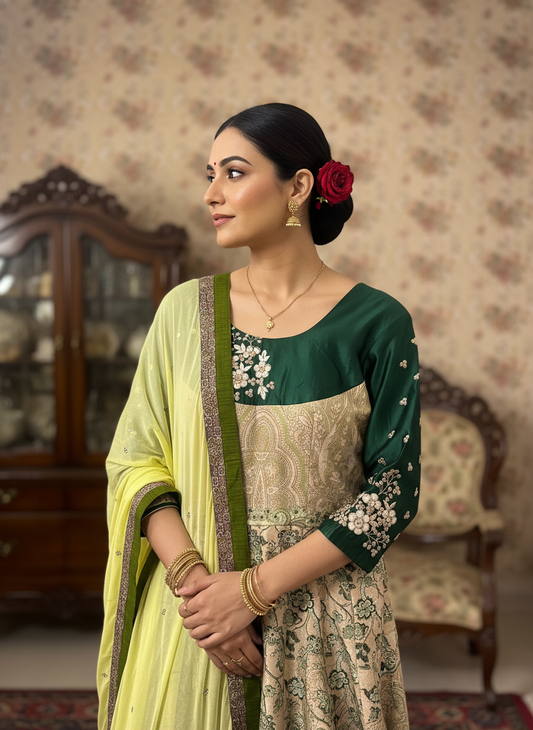 Green Printed Designer Anarkali - Noor Mahal