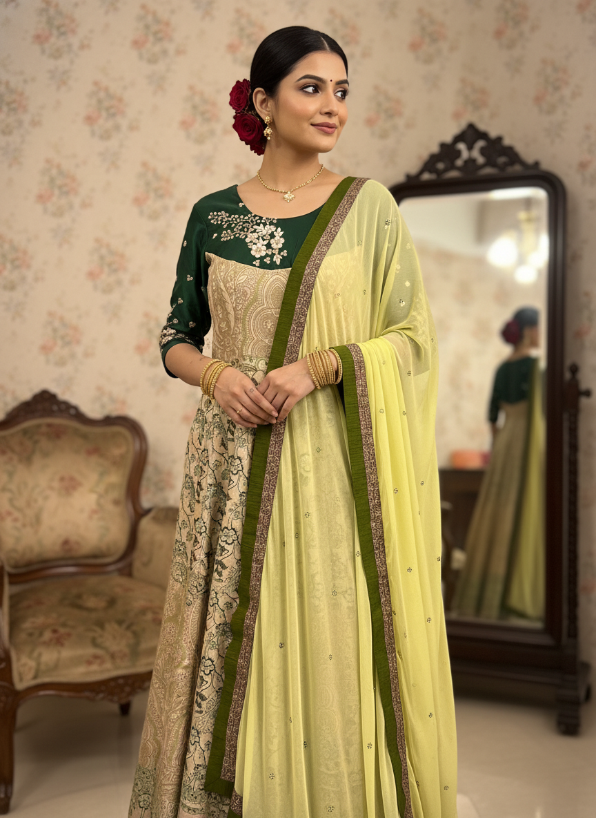 Green Printed Designer Anarkali - Noor Mahal