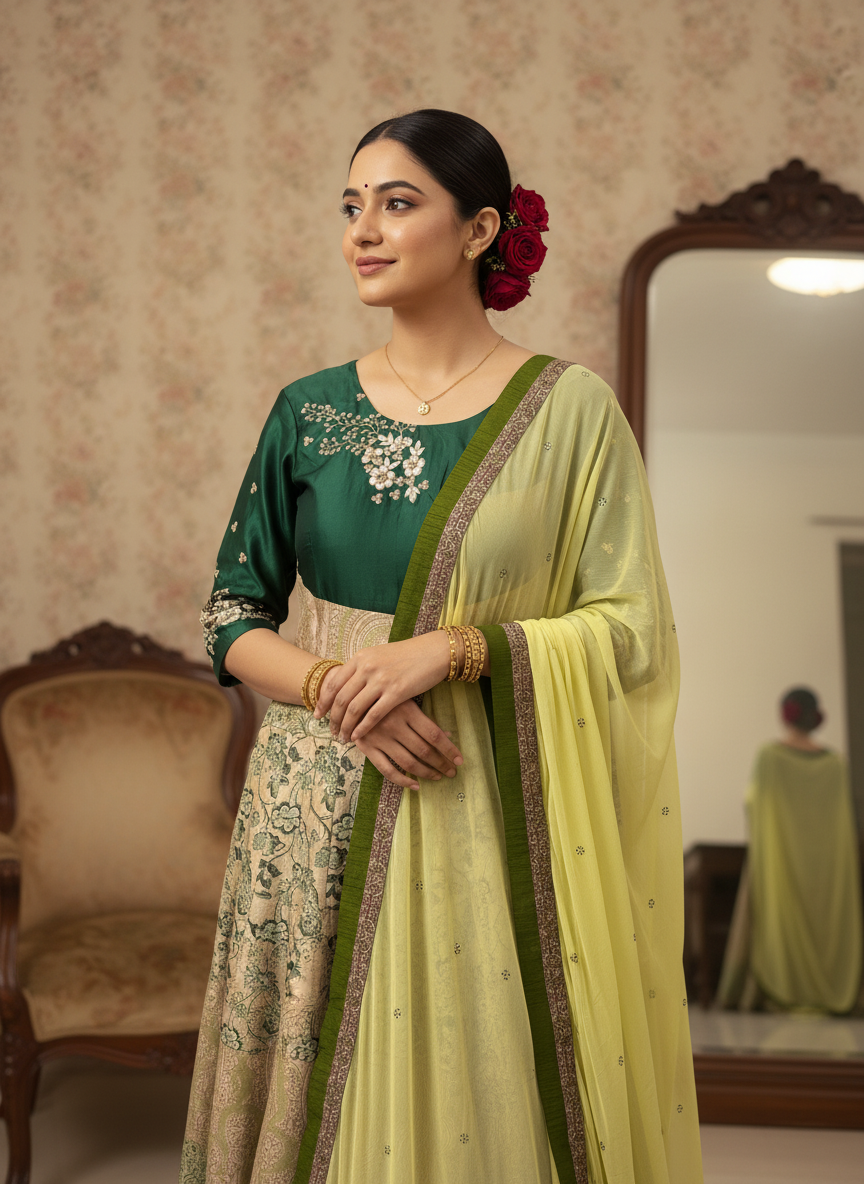 Green Printed Designer Anarkali - Noor Mahal