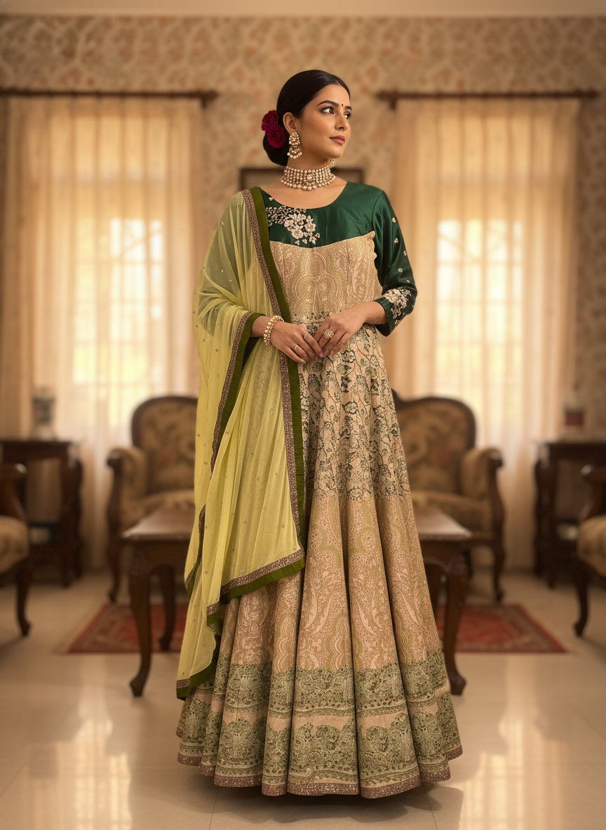 Green Printed Designer Anarkali - Noor Mahal