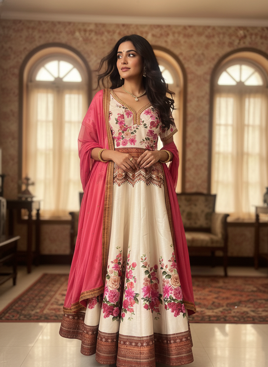 Ivory Designer Anarkali - Gulnaar