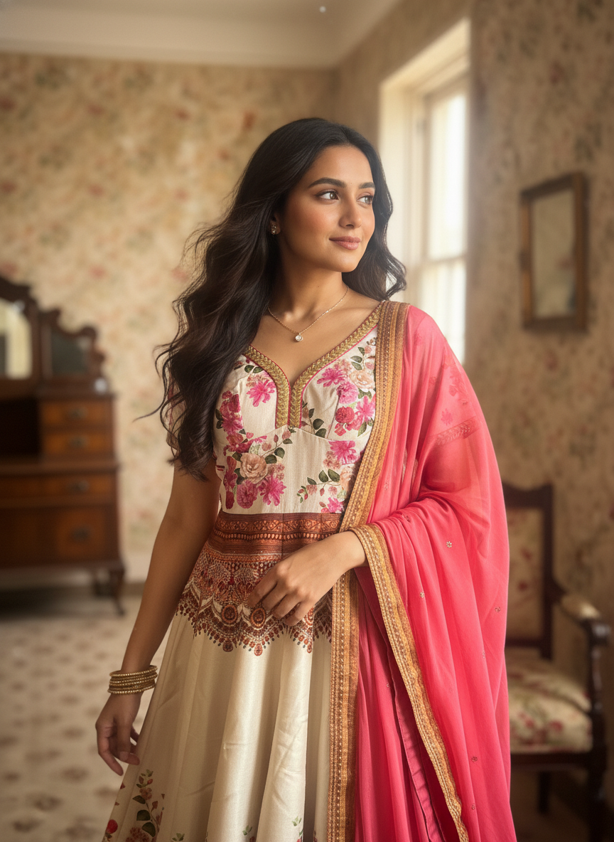 Ivory Designer Anarkali - Gulnaar