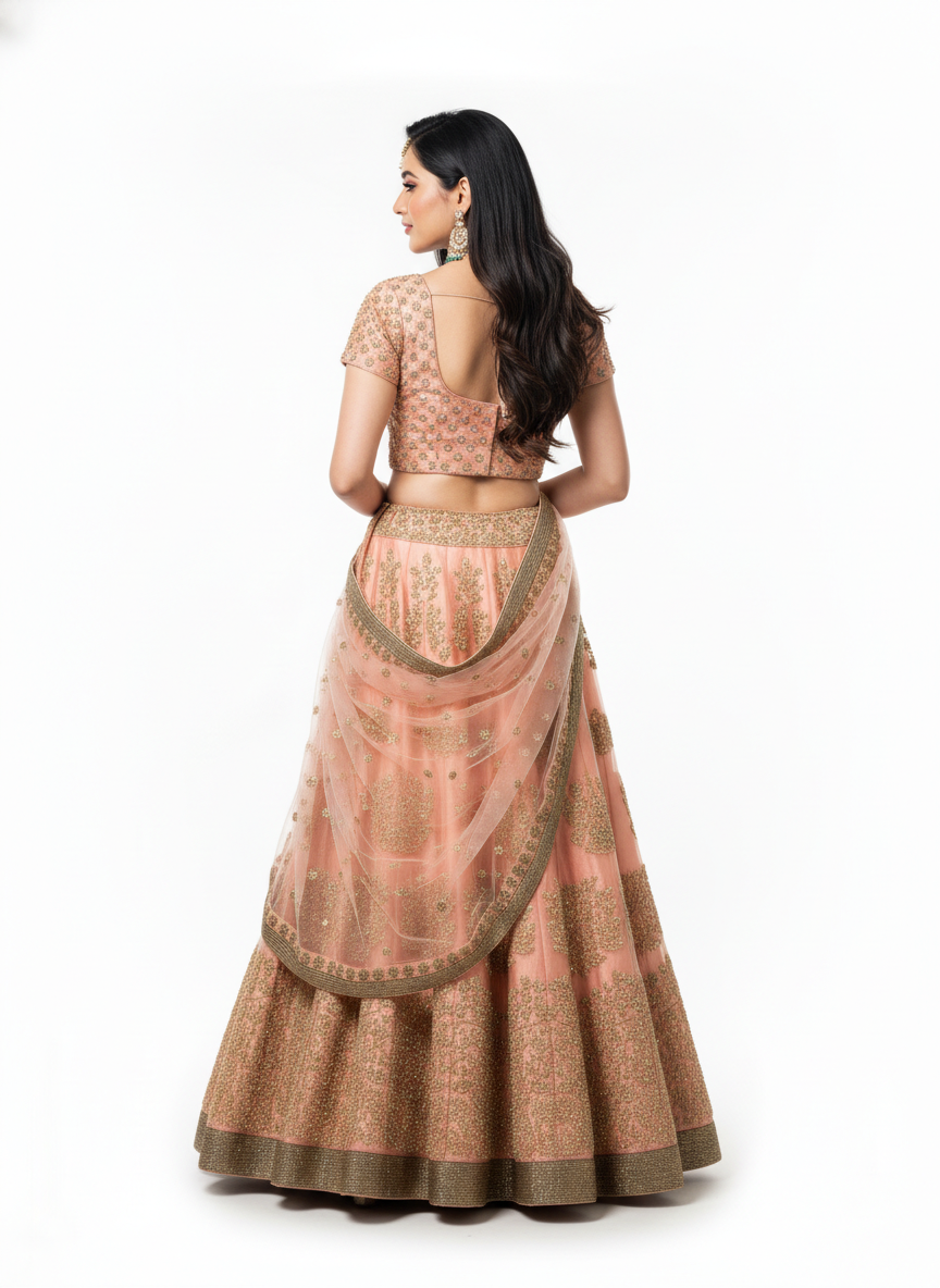 Peach Raw Silk Lehenga - Sunehri Gulnaar Collection