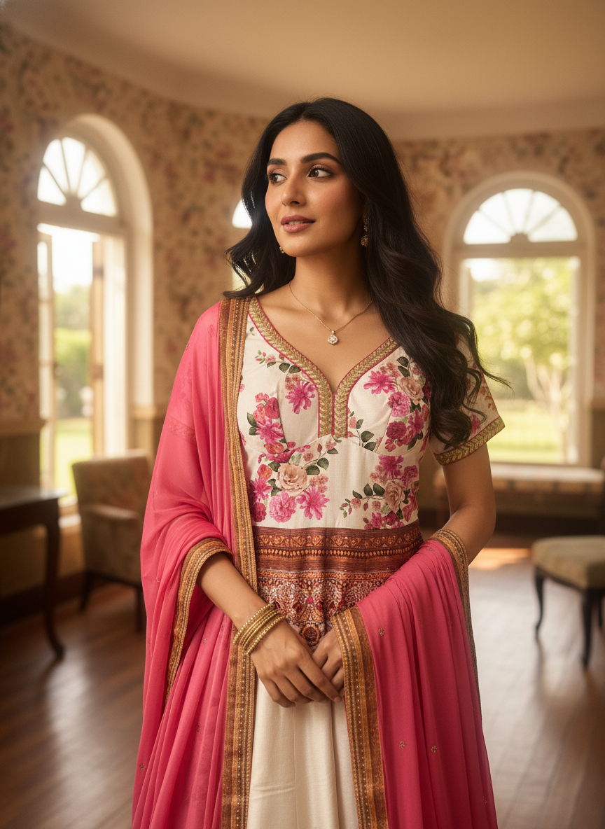 Ivory Designer Anarkali - Gulnaar