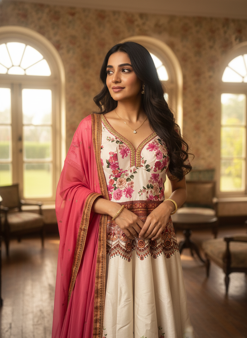 Ivory Designer Anarkali - Gulnaar