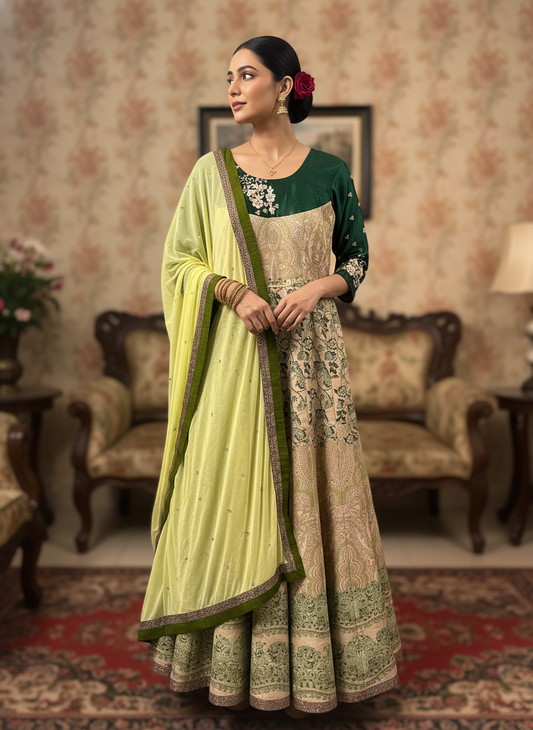 Green Printed Designer Anarkali - Noor Mahal